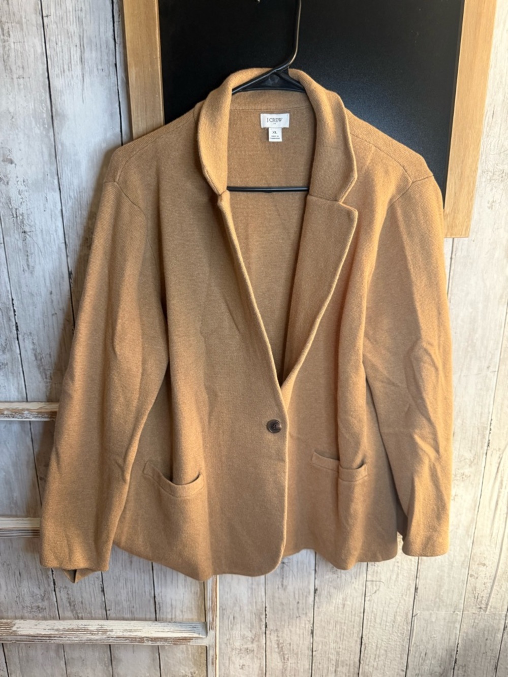 J Crew Schoolboy Sweater Blazer Womens XL Camel Tan Preppy Career Office - Picture 2 of 7